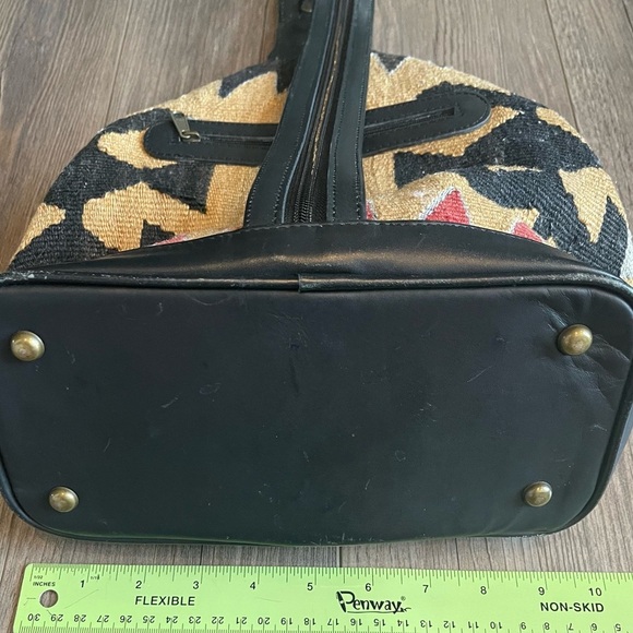 Kilim Black and Tan Tapestry Small Backpack with Black Leather Trim - Picture 8 of 16